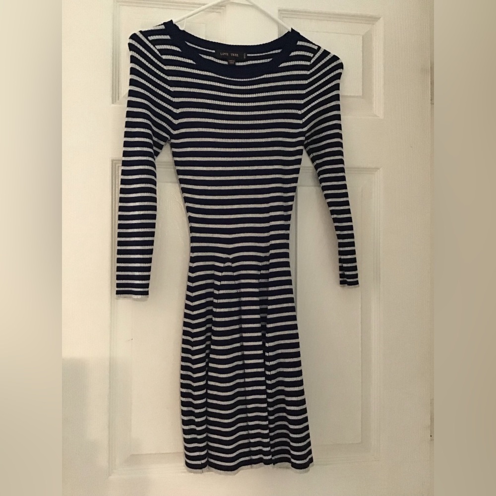 Navy and grey sweater dress